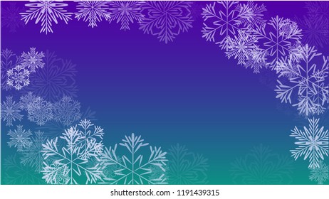 Snowflakes Christmas Background. Element of Design with Snow for a Postcard, Invitation Card, Banner, Flyer.  Vector Falling Snowflakes on a Blue Background
