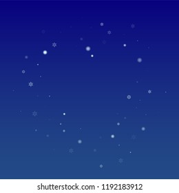 Snowflakes Christmas Background. Element of Design with Snow for a Postcard, Invitation Card, Banner, Flyer.  Vector Falling Snowflakes on a Blue Background