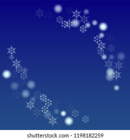 Snowflakes Christmas Background. Element of Design with Snow for a Postcard, Invitation Card, Banner, Flyer.  Vector Falling Snowflakes on a Blue Background


