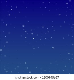 Snowflakes Christmas Background. Element of Design with Snow for a Postcard, Invitation Card, Banner, Flyer.  Vector Falling Snowflakes on a Blue Background


