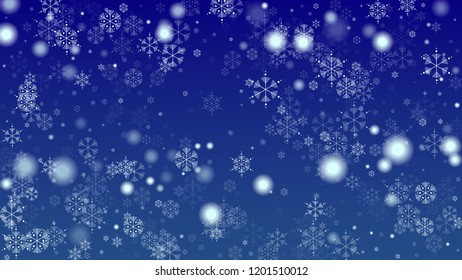 Snowflakes Christmas Background. Element of Design with Snow for a Postcard, Invitation Card, Banner, Flyer.  Vector Falling Snowflakes on a Blue Background

