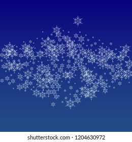 Snowflakes Christmas Background. Element of Design with Snow for a Postcard, Invitation Card, Banner, Flyer.  Vector Falling Snowflakes on a Blue Background



