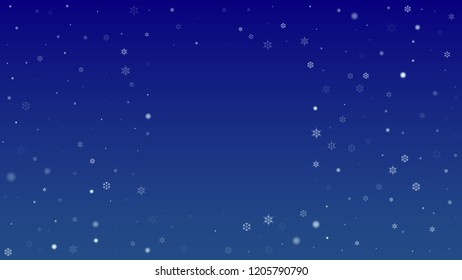 Snowflakes Christmas Background. Element of Design with Snow for a Postcard, Invitation Card, Banner, Flyer.  Vector Falling Snowflakes on a Blue Background

