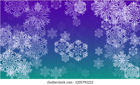 Snowflakes Christmas Background. Element of Design with Snow for a Postcard, Invitation Card, Banner, Flyer.  Vector Falling Snowflakes on a Blue Background
