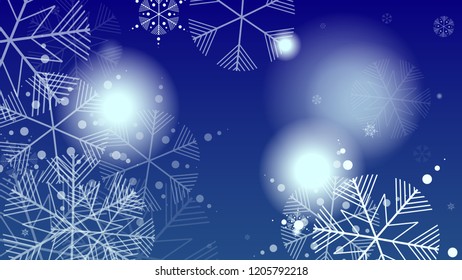 Snowflakes Christmas Background. Element of Design with Snow for a Postcard, Invitation Card, Banner, Flyer.  Vector Falling Snowflakes on a Blue Background

