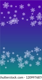 Snowflakes Christmas Background. Element of Design with Snow for a Postcard, Invitation Card, Banner, Flyer.  Vector Falling Snowflakes on a Blue Background

