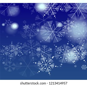 Snowflakes Christmas Background. Element of Design with Snow for a Postcard, Invitation Card, Banner, Flyer.  Vector Falling Snowflakes on a Blue Background


