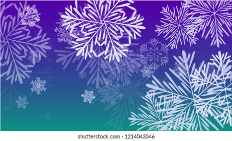 Snowflakes Christmas Background. Element of Design with Snow for a Postcard, Invitation Card, Banner, Flyer.  Vector Falling Snowflakes on a Blue Background
