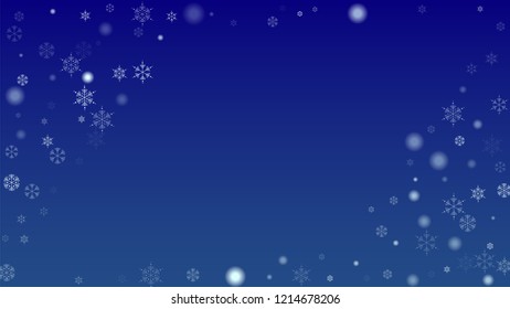 Snowflakes Christmas Background. Element of Design with Snow for a Postcard, Invitation Card, Banner, Flyer.  Vector Falling Snowflakes on a Blue Background

