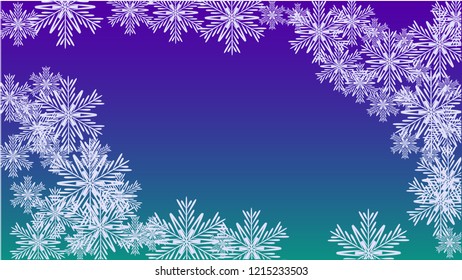 Snowflakes Christmas Background. Element of Design with Snow for a Postcard, Invitation Card, Banner, Flyer.  Vector Falling Snowflakes on a Blue Background
