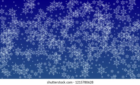 Snowflakes Christmas Background. Element of Design with Snow for a Postcard, Invitation Card, Banner, Flyer.  Vector Falling Snowflakes on a Blue Background

