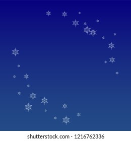 Snowflakes Christmas Background. Element of Design with Snow for a Postcard, Invitation Card, Banner, Flyer.  Vector Falling Snowflakes on a Blue Background


