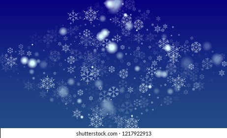 Snowflakes Christmas Background. Element of Design with Snow for a Postcard, Invitation Card, Banner, Flyer.  Vector Falling Snowflakes on a Blue Background

