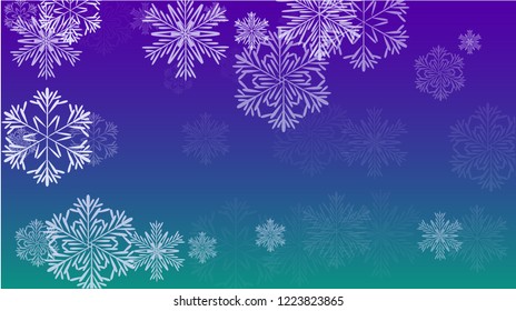 Snowflakes Christmas Background. Element of Design with Snow for a Postcard, Invitation Card, Banner, Flyer.  Vector Falling Snowflakes on a Blue Background

