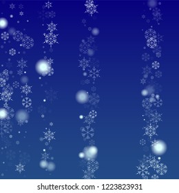 Snowflakes Christmas Background. Element of Design with Snow for a Postcard, Invitation Card, Banner, Flyer.  Vector Falling Snowflakes on a Blue Background