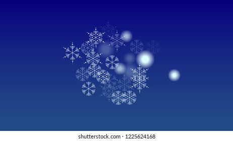 Snowflakes Christmas Background. Element of Design with Snow for a Postcard, Invitation Card, Banner, Flyer.  Vector Falling Snowflakes on a Blue Background

