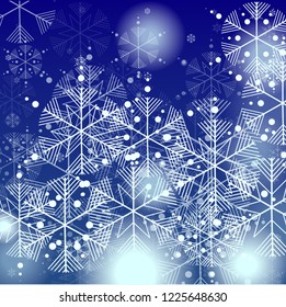 Snowflakes Christmas Background. Element of Design with Snow for a Postcard, Invitation Card, Banner, Flyer.  Vector Falling Snowflakes on a Blue Background


