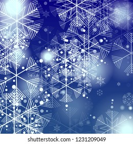 Copos de nieve de fondo navideño. Elemento de diseño con nieve para una postal, tarjeta de invitación, pancarta, volante.  El vector cae copos de nieve en un fondo azul


