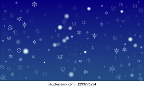 Snowflakes Christmas Background. Element of Design with Snow for a Postcard, Invitation Card, Banner, Flyer.  Vector Falling Snowflakes on a Blue Background

