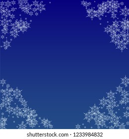 Snowflakes Christmas Background. Element of Design with Snow for a Postcard, Invitation Card, Banner, Flyer.  Vector Falling Snowflakes on a Blue Background


