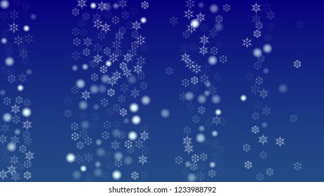 Snowflakes Christmas Background. Element of Design with Snow for a Postcard, Invitation Card, Banner, Flyer.  Vector Falling Snowflakes on a Blue Background

