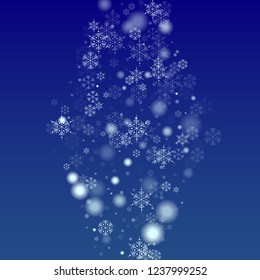 Snowflakes Christmas Background. Element of Design with Snow for a Postcard, Invitation Card, Banner, Flyer.  Vector Falling Snowflakes on a Blue Background


