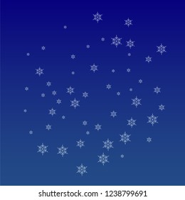 Snowflakes Christmas Background. Element of Design with Snow for a Postcard, Invitation Card, Banner, Flyer.  Vector Falling Snowflakes on a Blue Background


