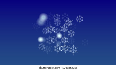 Snowflakes Christmas Background. Element of Design with Snow for a Postcard, Invitation Card, Banner, Flyer.  Vector Falling Snowflakes on a Blue Background


