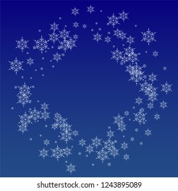 Snowflakes Christmas Background. Element of Design with Snow for a Postcard, Invitation Card, Banner, Flyer.  Vector Falling Snowflakes on a Blue Background


