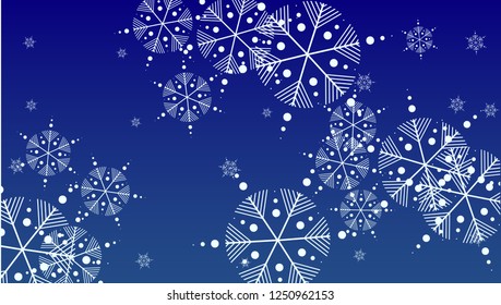 Snowflakes Christmas Background. Element of Design with Snow for a Postcard, Invitation Card, Banner, Flyer.  Vector Falling Snowflakes on a Blue Background

