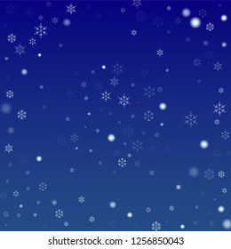 Snowflakes Christmas Background. Element of Design with Snow for a Postcard, Invitation Card, Banner, Flyer.  Vector Falling Snowflakes on a Blue Background


