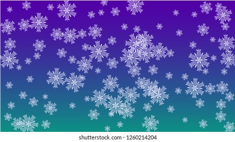 Snowflakes Christmas Background. Element of Design with Snow for a Postcard, Invitation Card, Banner, Flyer.  Vector Falling Snowflakes on a Blue Background
