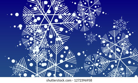 Snowflakes Christmas Background. Element of Design with Snow for a Postcard, Invitation Card, Banner, Flyer.  Vector Falling Snowflakes on a Blue Background

