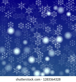 Snowflakes Christmas Background. Element of Design with Snow for a Postcard, Invitation Card, Banner, Flyer.  Vector Falling Snowflakes on a Blue Background


