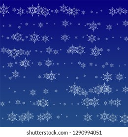 Snowflakes Christmas Background. Element of Design with Snow for a Postcard, Invitation Card, Banner, Flyer.  Vector Falling Snowflakes on a Blue Background


