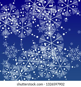 Snowflakes Christmas Background. Element of Design with Snow for a Postcard, Invitation Card, Banner, Flyer.  Vector Falling Snowflakes on a Blue Background


