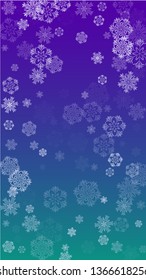 Snowflakes Christmas Background. Element of Design with Snow for a Postcard, Invitation Card, Banner, Flyer.  Vector Falling Snowflakes on a Blue Background
