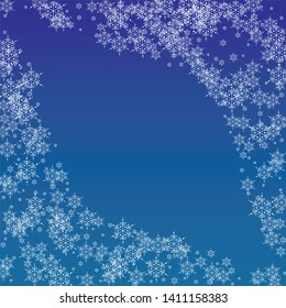 Snowflakes Christmas Background. Element of Design with Snow for a Postcard, Invitation Card, Banner, Flyer.  Vector Falling Snowflakes on a Blue Background


