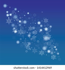 Snowflakes Christmas Background. Element of Design with Snow for a Postcard, Invitation Card, Banner, Flyer.  Vector Falling Snowflakes on a Blue Background



