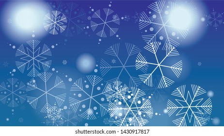 Snowflakes Christmas Background. Element of Design with Snow for a Postcard, Invitation Card, Banner, Flyer.  Vector Falling Snowflakes on a Blue Background

