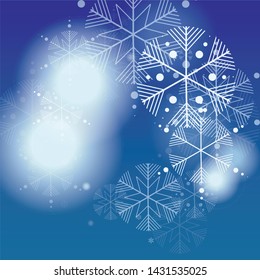 Snowflakes Christmas Background. Element of Design with Snow for a Postcard, Invitation Card, Banner, Flyer.  Vector Falling Snowflakes on a Blue Background