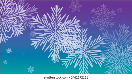 Snowflakes Christmas Background. Element of Design with Snow for a Postcard, Invitation Card, Banner, Flyer.  Vector Falling Snowflakes on a Blue Background
