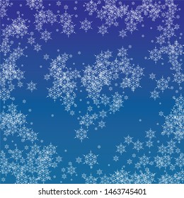 Snowflakes Christmas Background. Element of Design with Snow for a Postcard, Invitation Card, Banner, Flyer.  Vector Falling Snowflakes on a Blue Background


