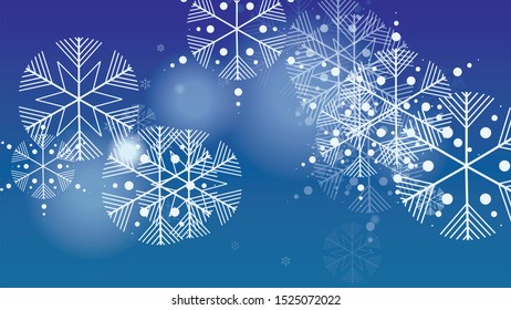 Snowflakes Christmas Background. Element of Design with Snow for a Postcard, Invitation Card, Banner, Flyer.  Vector Falling Snowflakes on a Blue Background

