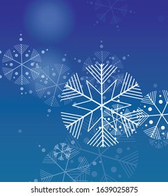 Snowflakes Christmas Background. Element of Design with Snow for a Postcard, Invitation Card, Banner, Flyer.  Vector Falling Snowflakes on a Blue Background



