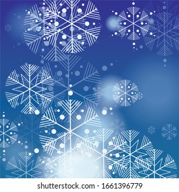 Snowflakes Christmas Background. Element of Design with Snow for a Postcard, Invitation Card, Banner, Flyer.  Vector Falling Snowflakes on a Blue Background


