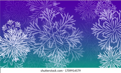 Snowflakes Christmas Background. Element of Design with Snow for a Postcard, Invitation Card, Banner, Flyer.  Vector Falling Snowflakes on a Blue Background
