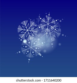 Snowflakes Christmas Background. Element of Design with Snow for a Postcard, Invitation Card, Banner, Flyer.  Vector Falling Snowflakes on a Blue Background


