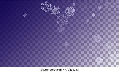 Snowflakes Christmas Background. Element of Design with Snow for a Postcard, Invitation Card, Banner, Flyer.  Vector Falling Snowflakes on a Blue Winter Background