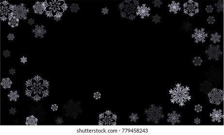 Snowflakes Christmas Background. Element of Design with Snow for a Postcard, Invitation Card, Banner, Flyer.  Vector Falling Snowflakes on a Blue Background